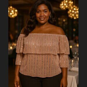 OFF SHOULDER TOP SPARKLE PINK & SILVER